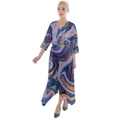 Liquid Marble Background Quarter Sleeve Wrap Front Maxi Dress