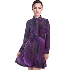 Abstract Form Pattern Texture Long Sleeve Chiffon Shirt Dress