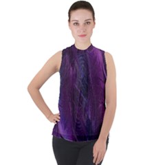 Abstract Form Pattern Texture Mock Neck Chiffon Sleeveless Top by Vaneshart