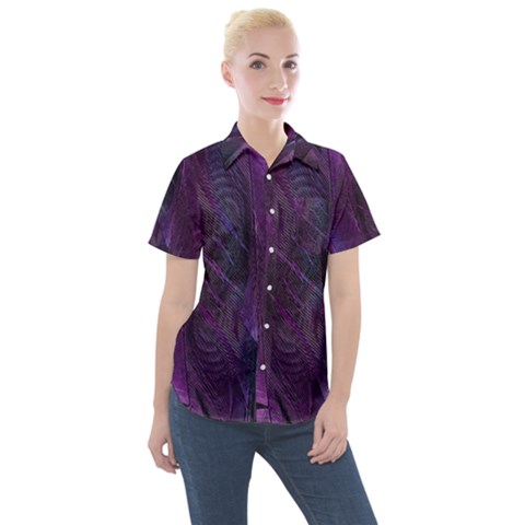 Abstract Form Pattern Texture Women s Short Sleeve Pocket Shirt by Vaneshart