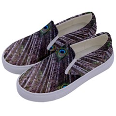 Peacock Feathers Pattern Colorful Kids  Canvas Slip Ons by Vaneshart