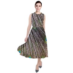 Peacock Feathers Pattern Colorful Round Neck Boho Dress