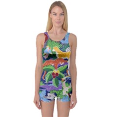 Animated Safari Animals Background One Piece Boyleg Swimsuit