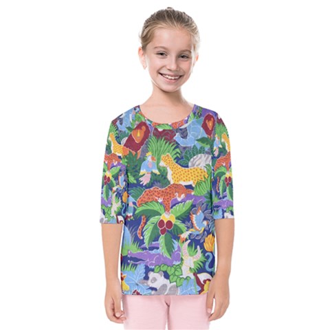 Animated Safari Animals Background Kids  Quarter Sleeve Raglan Tee by Vaneshart