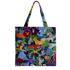 Animated Safari Animals Background Zipper Grocery Tote Bag