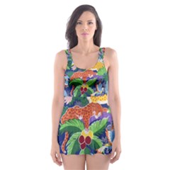 Animated Safari Animals Background Skater Dress Swimsuit