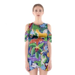 Animated Safari Animals Background Shoulder Cutout One Piece Dress