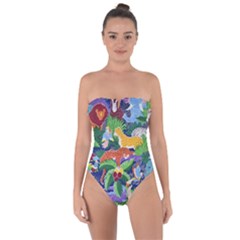 Animated Safari Animals Background Tie Back One Piece Swimsuit by Vaneshart