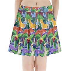 Animated Safari Animals Background Pleated Mini Skirt