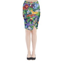 Animated Safari Animals Background Midi Wrap Pencil Skirt