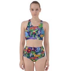 Animated Safari Animals Background Racer Back Bikini Set