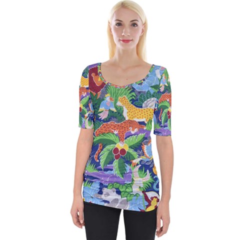 Animated Safari Animals Background Wide Neckline Tee by Vaneshart