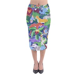 Animated Safari Animals Background Velvet Midi Pencil Skirt