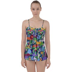 Animated Safari Animals Background Babydoll Tankini Set