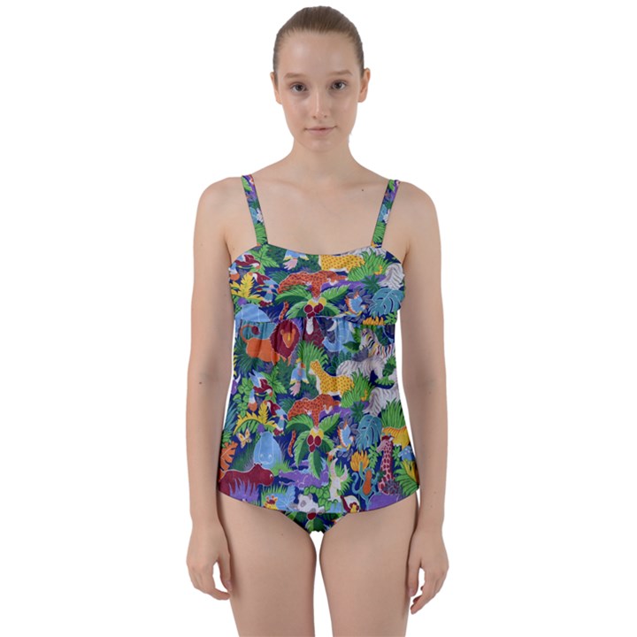 Animated Safari Animals Background Twist Front Tankini Set