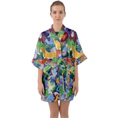 Animated Safari Animals Background Half Sleeve Satin Kimono 