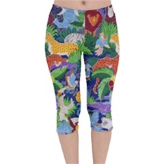 Animated Safari Animals Background Velvet Capri Leggings 