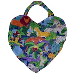 Animated Safari Animals Background Giant Heart Shaped Tote