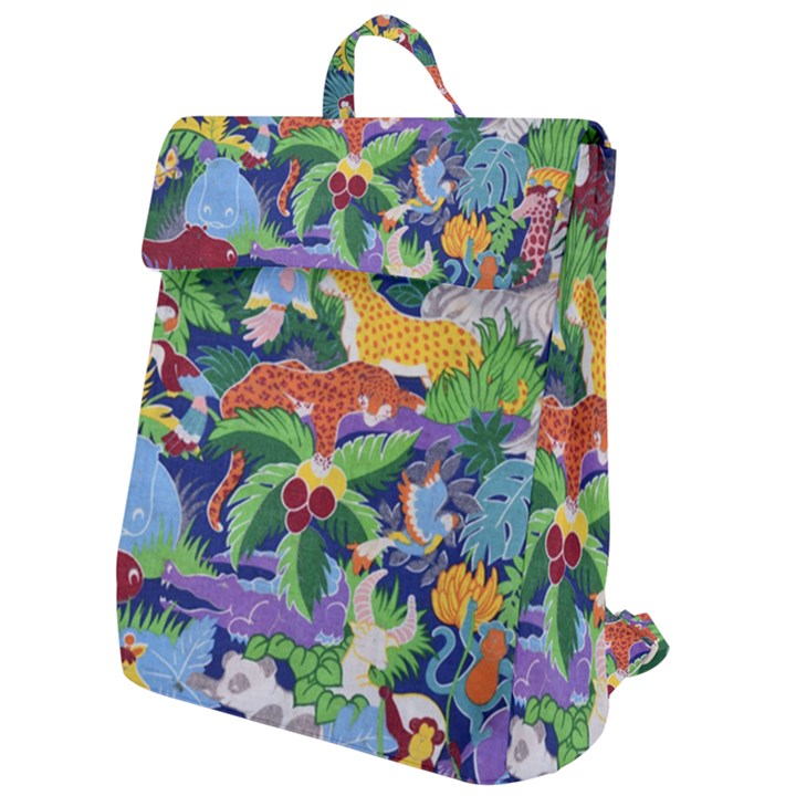 Animated Safari Animals Background Flap Top Backpack