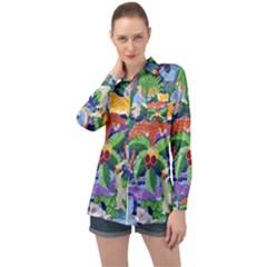 Animated Safari Animals Background Long Sleeve Satin Shirt