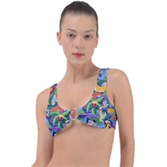 Animated Safari Animals Background Ring Detail Bikini Top