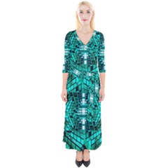 Texture Building Structure Pattern Quarter Sleeve Wrap Maxi Dress