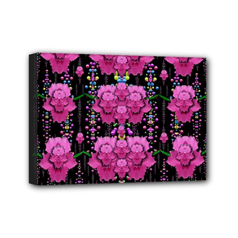 In The Dark Is Rain And Fantasy Flowers Decorative Mini Canvas 7  X 5  (stretched) by pepitasart