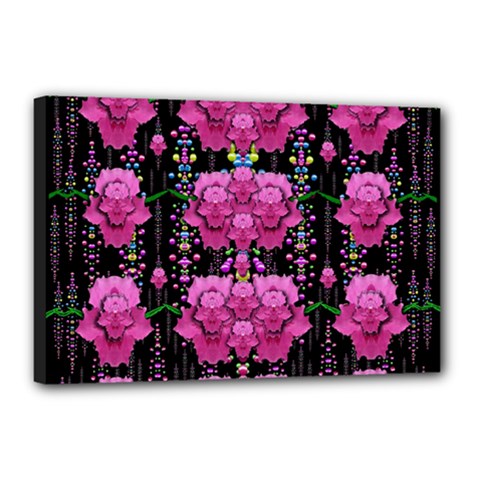 In The Dark Is Rain And Fantasy Flowers Decorative Canvas 18  X 12  (stretched) by pepitasart