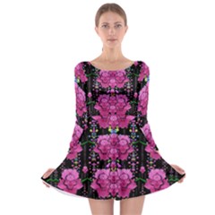 In The Dark Is Rain And Fantasy Flowers Decorative Long Sleeve Skater Dress by pepitasart