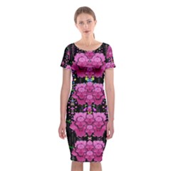 In The Dark Is Rain And Fantasy Flowers Decorative Classic Short Sleeve Midi Dress by pepitasart