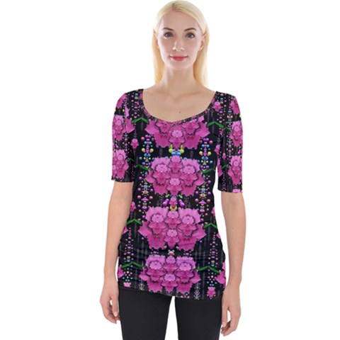 In The Dark Is Rain And Fantasy Flowers Decorative Wide Neckline Tee by pepitasart