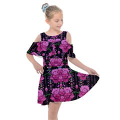 In The Dark Is Rain And Fantasy Flowers Decorative Kids  Shoulder Cutout Chiffon Dress by pepitasart