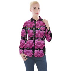 In The Dark Is Rain And Fantasy Flowers Decorative Women s Long Sleeve Pocket Shirt