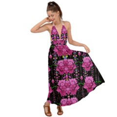 In The Dark Is Rain And Fantasy Flowers Decorative Backless Maxi Beach Dress by pepitasart