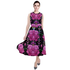 In The Dark Is Rain And Fantasy Flowers Decorative Round Neck Boho Dress