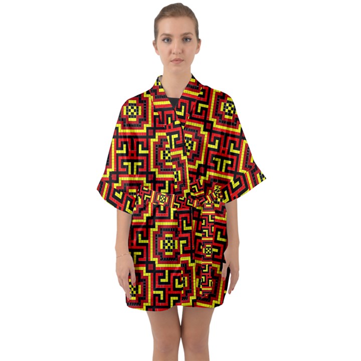 Abstract 47 Half Sleeve Satin Kimono 