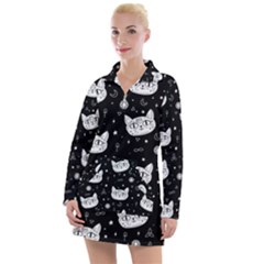 Gothic Cat Women s Long Sleeve Casual Dress by Valentinaart