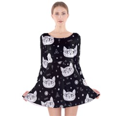 Gothic Cat Long Sleeve Velvet Skater Dress by Valentinaart