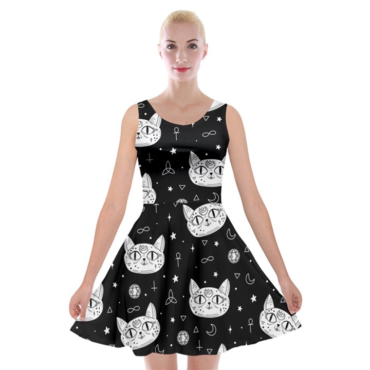 Gothic cat Velvet Skater Dress