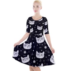 Gothic Cat Quarter Sleeve A-line Dress by Valentinaart