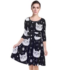 Gothic Cat Quarter Sleeve Waist Band Dress by Valentinaart