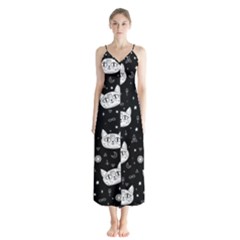 Gothic Cat Button Up Chiffon Maxi Dress by Valentinaart