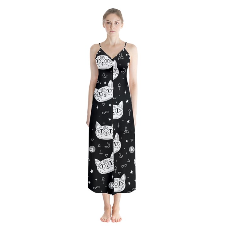 Gothic cat Button Up Chiffon Maxi Dress