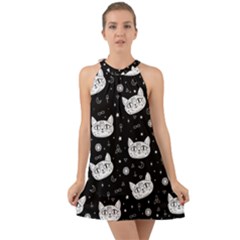 Gothic Cat Halter Tie Back Chiffon Dress by Valentinaart