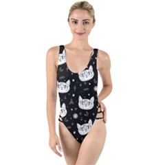 Gothic Cat High Leg Strappy Swimsuit by Valentinaart