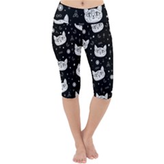 Gothic Cat Lightweight Velour Cropped Yoga Leggings by Valentinaart