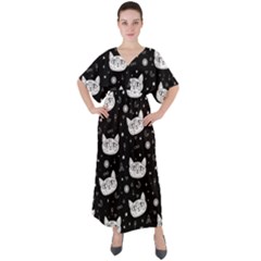 Gothic Cat V-neck Boho Style Maxi Dress