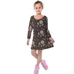 Wonderful Pattern With Dreamcatcher Kids  Long Sleeve Velvet Dress by FantasyWorld7