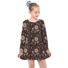 Wonderful Pattern With Dreamcatcher Kids  Long Sleeve Dress by FantasyWorld7