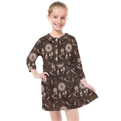 Wonderful Pattern With Dreamcatcher Kids  Quarter Sleeve Shirt Dress by FantasyWorld7